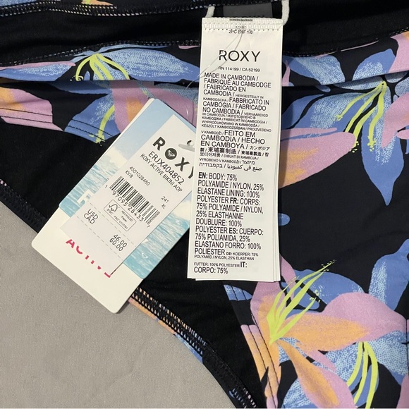 Roxy Active Printed Bikini Bottoms, ANTHRACITE KISS - Picture 5 of 5